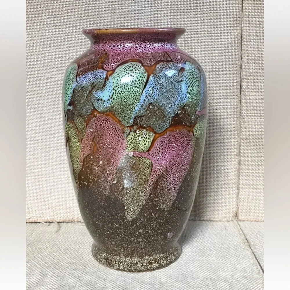 Abstract Pattern Colorful Vase 9 1/4 Inches Art Pottery Boho Southwestern